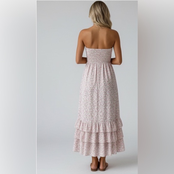 Floral Print Shirred Strapless Ruffle Hem Dress - Picture 4 of 8